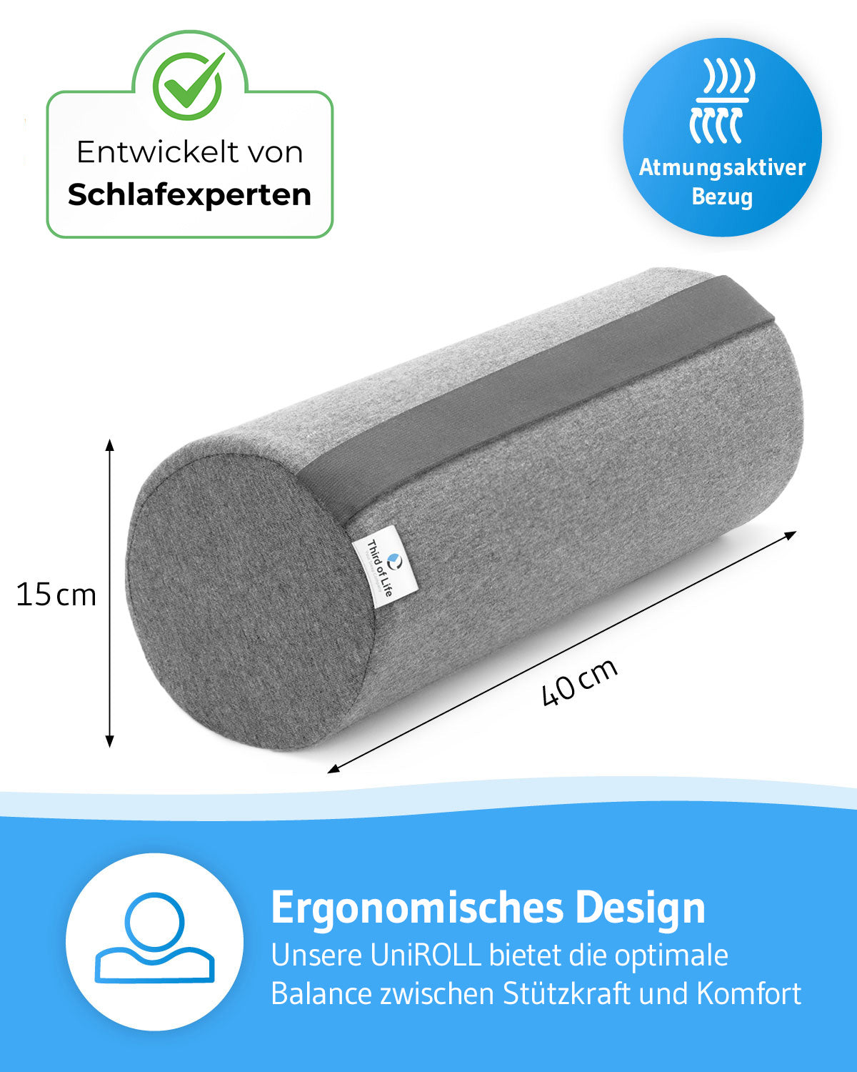 UniRoll groß Nackenrolle aus Visco Schaum - Third of Life