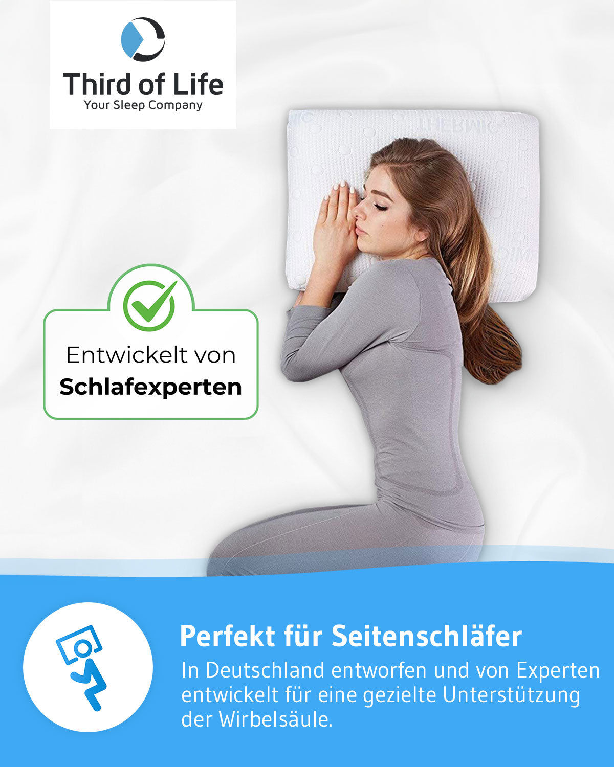 GIANFAR Nackenstützkissen mit Nackenbogen aus Visco Schaum mit Klimabezug - Third of Life